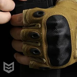 Mission Made Fingerless Hellfox Tactical Gloves for Men Pitch Black Medium - Mission Made Fingerless Hellfox Gloves - Impact Resistant Knuckles