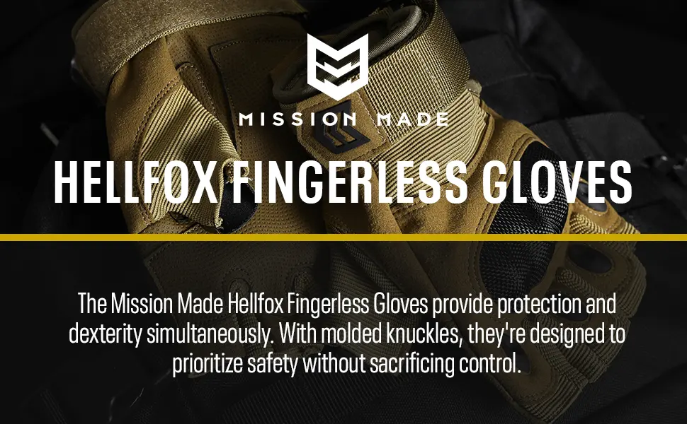 Mission Made Fingerless Hellfox Tactical Gloves for Men Pitch Black Medium - Mission Made Hellfox Fingerless Gloves