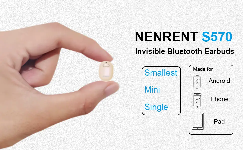 NENRENT S570 Single Bluetooth Earbud Smallest Mini Invisible Wireless Bluetooth Earpiece Headset Headphone Earphone with Mic Hands-Free Calls for iPhone Android Smart Phones PC TV iPad 1pcs (Nude) - Wireless Earbud