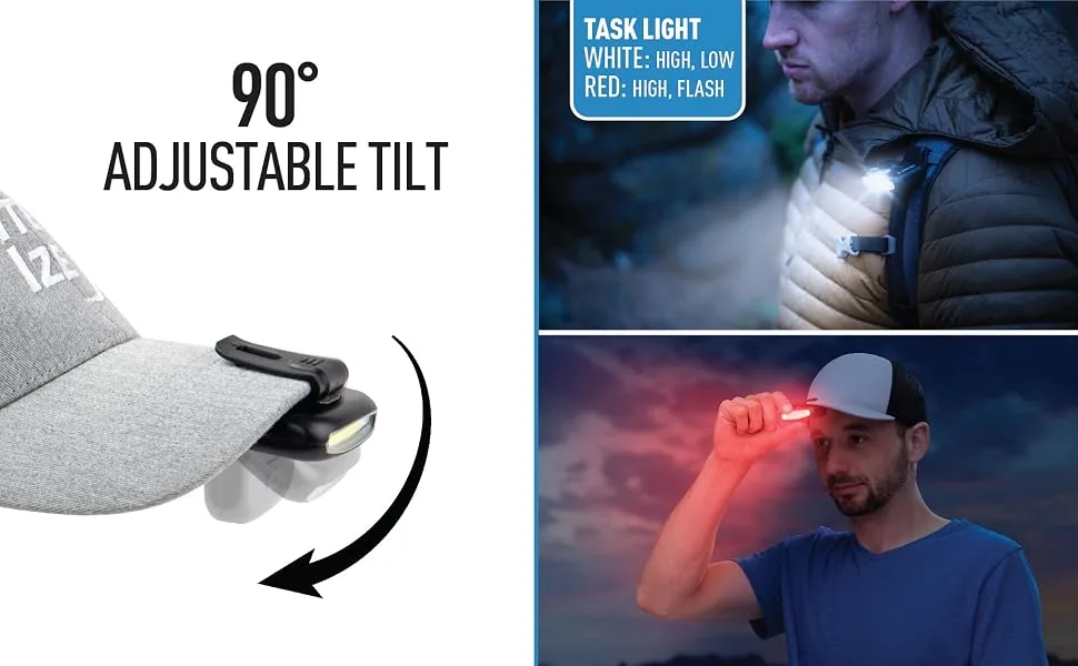 Nite Ize R170RC-01-R7 Radiant 170 Rechargeable Clip Strap and Cap Light, Black - 90 degree adjustable, task hat light, white light, red light, four modes, 4 modes