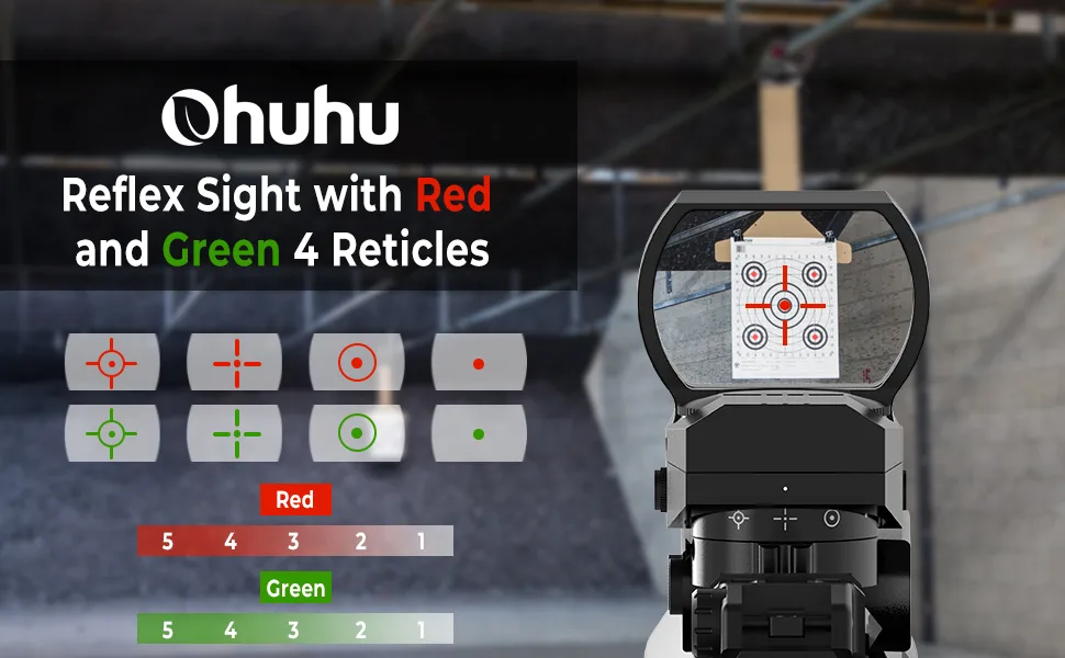 Reflex Sight, Ohuhu Red Green Dot Gun Sight Scope Reflex Sight Holographic Sight Airsoft Sight with 4 Adjustable Reticle Patterns 20mm Rail Black - reflex sight