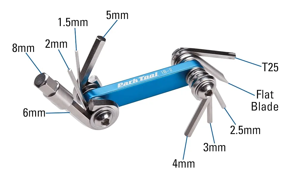Park Tool I-Beam Multi/Mini Tools 10 piece - Park Tool IB-2 I-Beam multitool with hex and screwdrivers labeled
