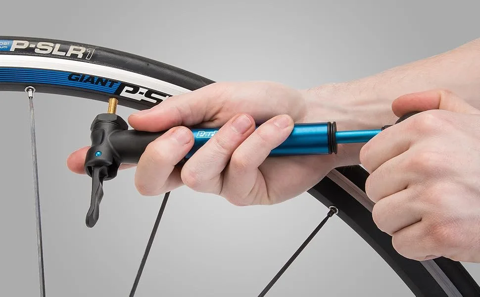 Park Tool PMP-3.2 Micro Pump Portable Bicycle Travel Tire Pump Black - Park Tool PMP-3.2 in use