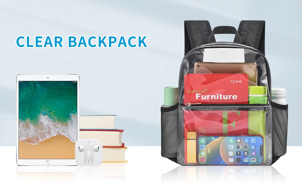 Paxiland Clear Backpack Stadium Approved 12x12x6 Heavy Duty Clear Mini Backpack with Ipad Compartment for School Sport Event Concert Festival - clear backpack stadium approved clear backpack for girls heavy duty backpack clear mini backpack