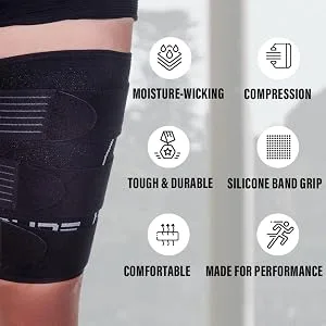 Pure Athlete Thigh Compression Sleeve  Adjustable Straps Quad Wrap Support Brace, Hamstring Upper Leg 1 Sleeve - Black Medium - Features Thigh Sleeve Strap