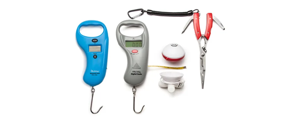 ReelSonar Digital Fish Scale Tape Measure 99lb/45kg and Fish Lip Gripper - ibobber, bluetooth scale, multi tool
