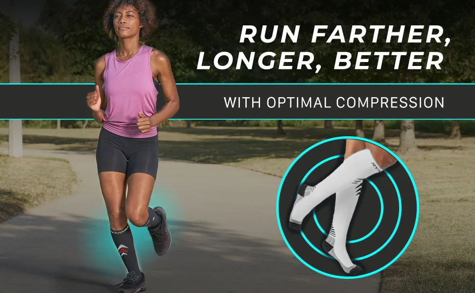 Rymora Compression Socks for Women & Men Circulation - Running, Work, Pregnancy Black (Lightweight) Medium - Run farther, longer, better