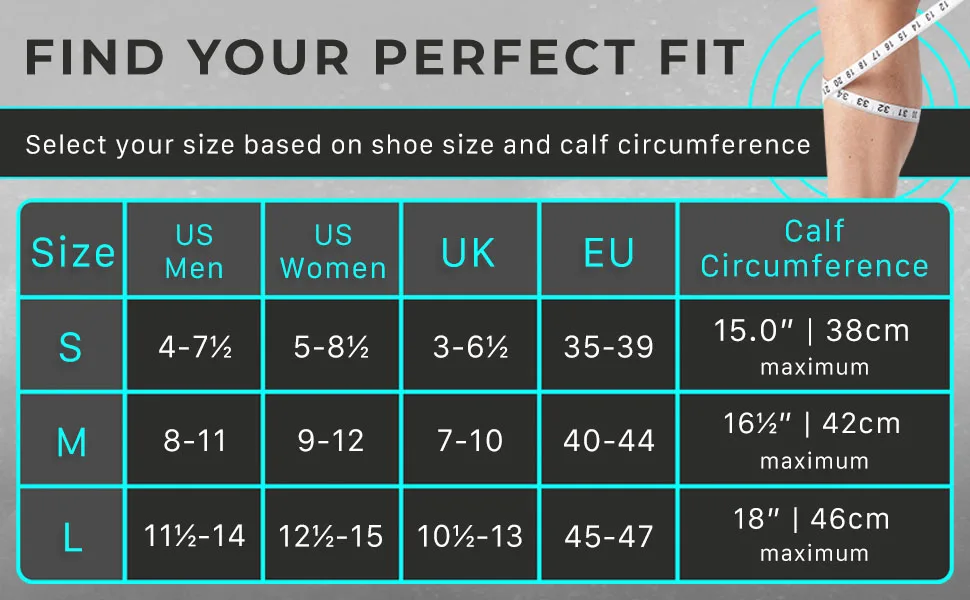 Rymora Compression Socks for Women & Men Circulation - Running, Work, Pregnancy Black (Lightweight) Medium - size chart