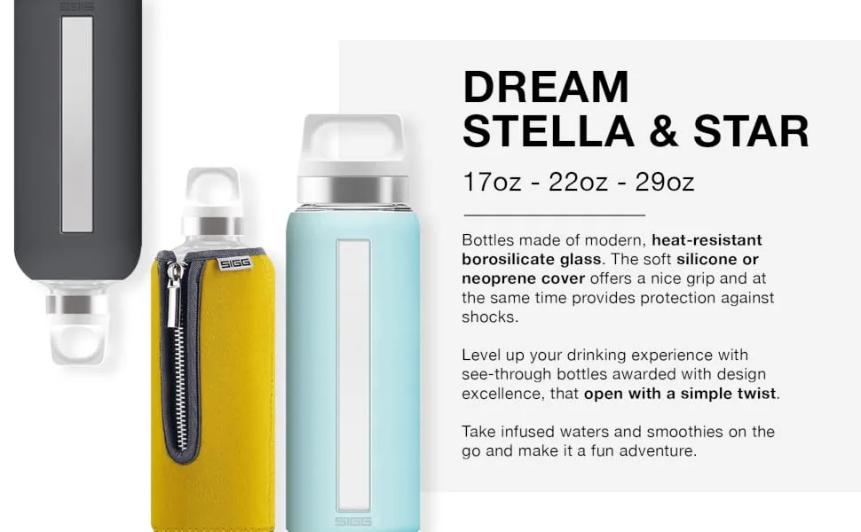 SIGG - Glass Water Bottle - Stella Red - With Neoprene Pouch - Leakproof - Dishwasher Safe - BPA Free - Recycled Glass - 17 Oz - sigg