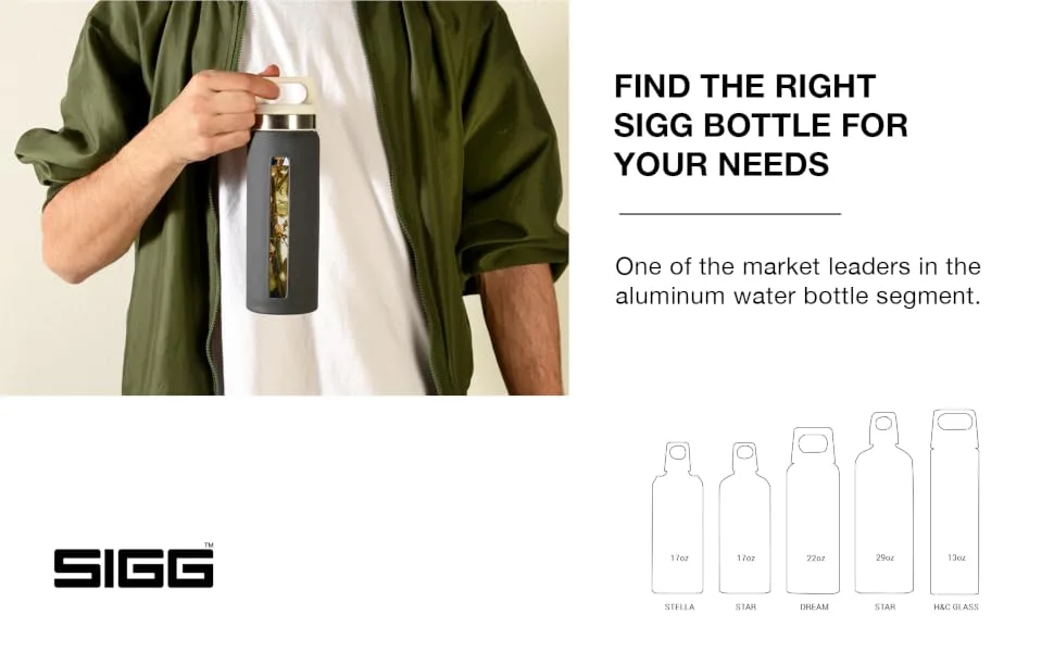 SIGG - Glass Water Bottle - Stella Red - With Neoprene Pouch - Leakproof - Dishwasher Safe - BPA Free - Recycled Glass - 17 Oz - sigg