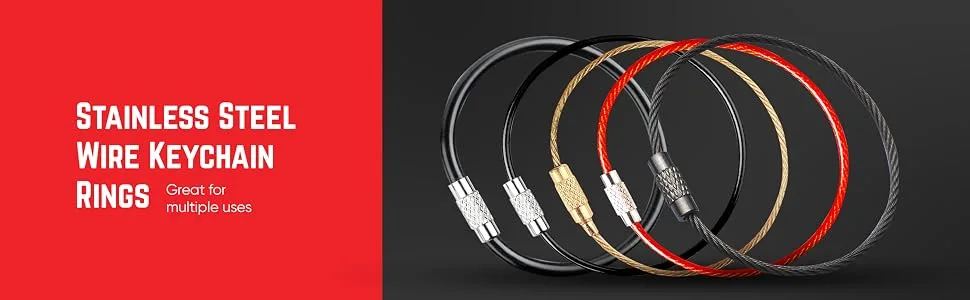 Large Key Ring Wire Stainless Steel Keychain Car Cable Keyring Loop Luggage Tag Hinge Keepers Binding Carabiner Big Locking Black - product information 3