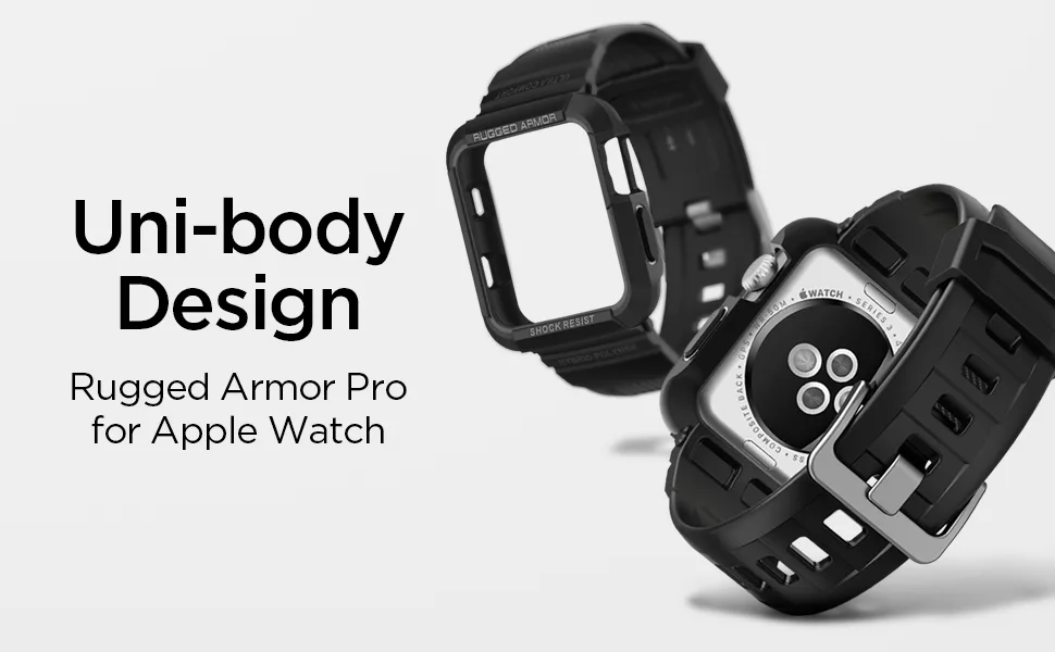 Spigen Rugged Armor Pro Designed for Apple Watch Band with Case for 42mm Series 3/2/1/Original (2015) - Black - title