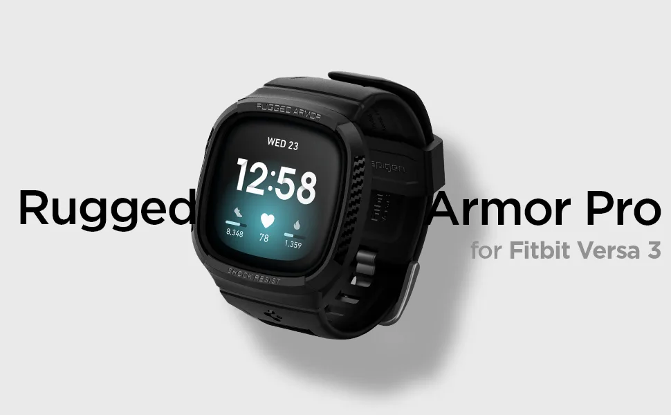 Spigen Rugged Armor Pro Designed for Fitbit Versa 3 Case with Band / Designed for Fitbit Sense Case with Band - Black - product information 1
