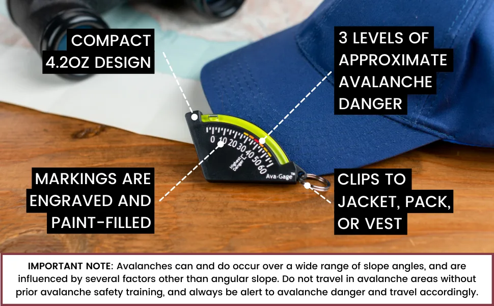 Sun Company AvaGage - Avalanche Danger Indicator | Skiing and Snowboarding Slope Meter | Trail Inclinometer - Avalanche Slope Meter