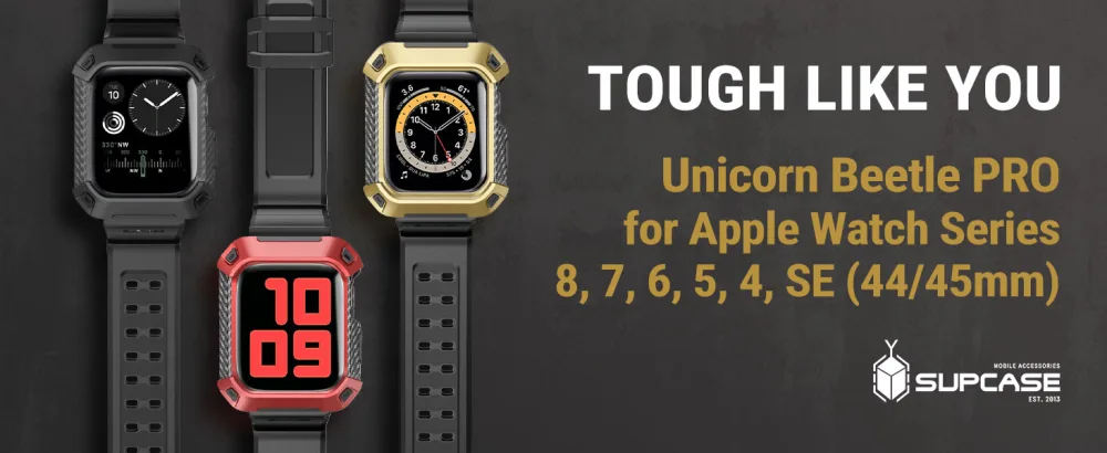SUPCASE Unicorn Beetle Pro Designed for Apple Watch Series 8/7/6/SE/5/4 45/44mm, Rugged Protective Case with Strap Bands (Black) - product information 1