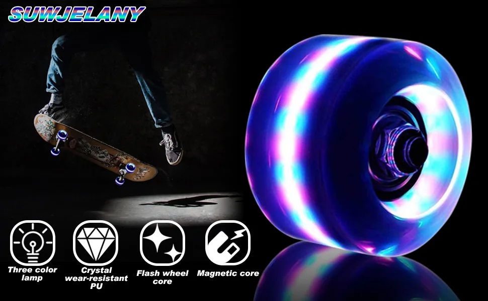 Light up Roller Skate Wheels with Bearings Luminous Quad Roller Skate Wheels for Double Row Skating and Skateboard Indoor or Outdoor Green - Light up Roller Skate Wheels