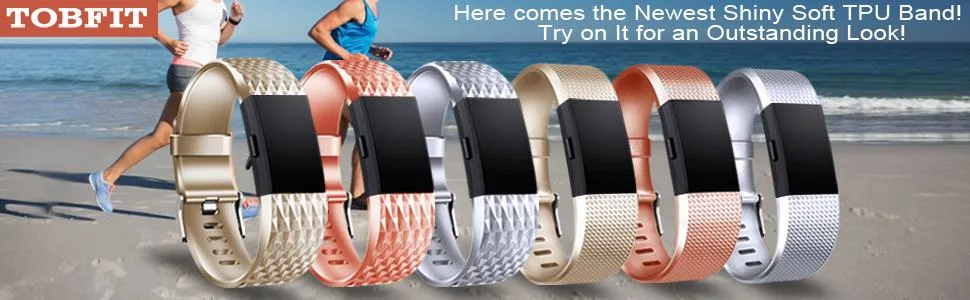 Tobfit Sport Bands Compatible with Fitbit Charge 2, 4 Pack, Replacement Wristbands for Women Men, Small/Large Black/Champagne/Rose Gold/Grey Small - product information 1