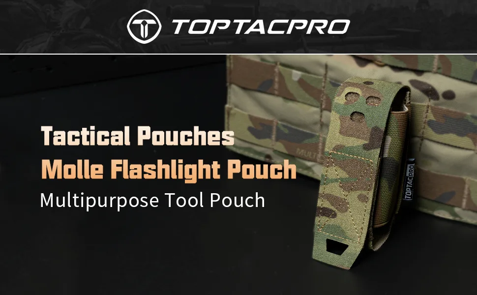 TOPTACPRO Molle Flashlight Holder Magazine Pouch Tactical Pouches Flashbang Pouch Portable Multiuse Tool Pouches for Duty Belt Vest Backpack 500D Cordura Nylon A:Multicam - Molle Flashlight Holder