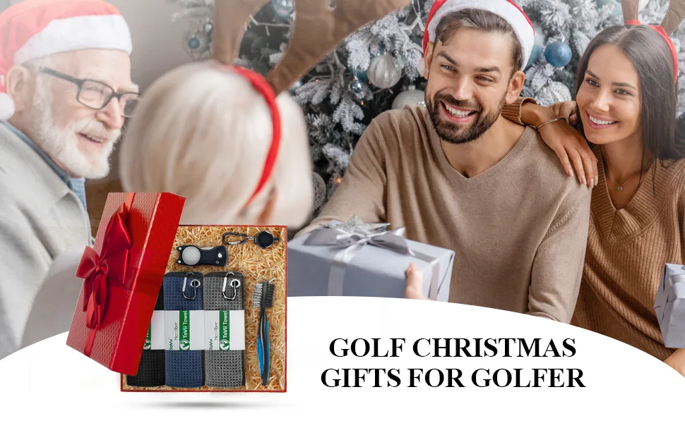 ToVii Golf Towel Microfiber Waffle Pattern Golf Towel | Brush Tool Kit with Club Groove Cleaner | Golf Divot Tool | Golf Accessories for Men Navy - golf gifts for men