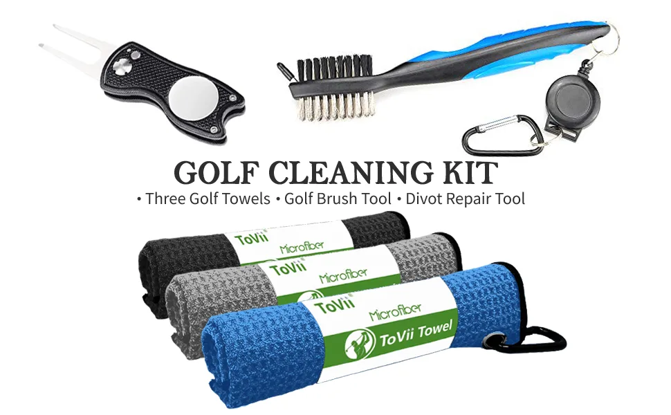 ToVii Golf Towel Microfiber Waffle Pattern Golf Towel | Brush Tool Kit with Club Groove Cleaner | Golf Divot Tool | Golf Accessories for Men Navy - product information 24