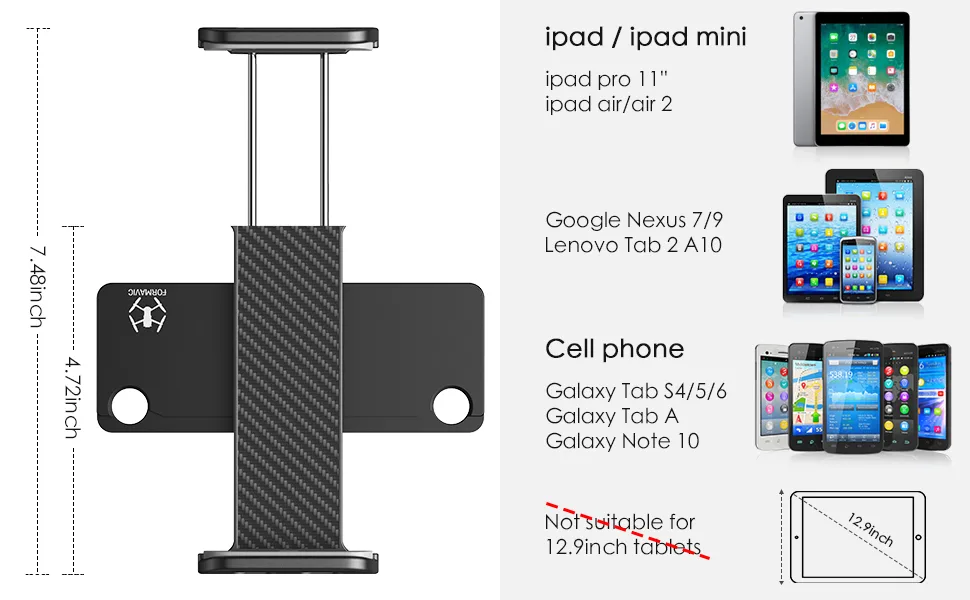 UZOPI Mavic Mini Air Pro Platinum Spark Accessories Tablet Holder  Aluminum Adjustable Remote Controller Bracket Mount Extender with Neck Lanyard Strap for 4-12 Inch Phone Tablets - mavic mini accessories