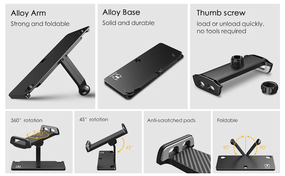 UZOPI Mavic Mini Air Pro Platinum Spark Accessories Tablet Holder  Aluminum Adjustable Remote Controller Bracket Mount Extender with Neck Lanyard Strap for 4-12 Inch Phone Tablets - mavic tablet holder for mavic air 2