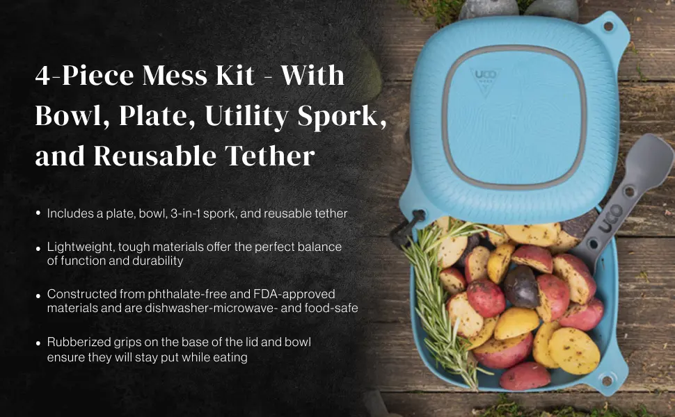 UCO 4-Piece Camping Mess Kit with Bowl, Plate and 3-in-1 Spork Utensil Set Venture - mess kit