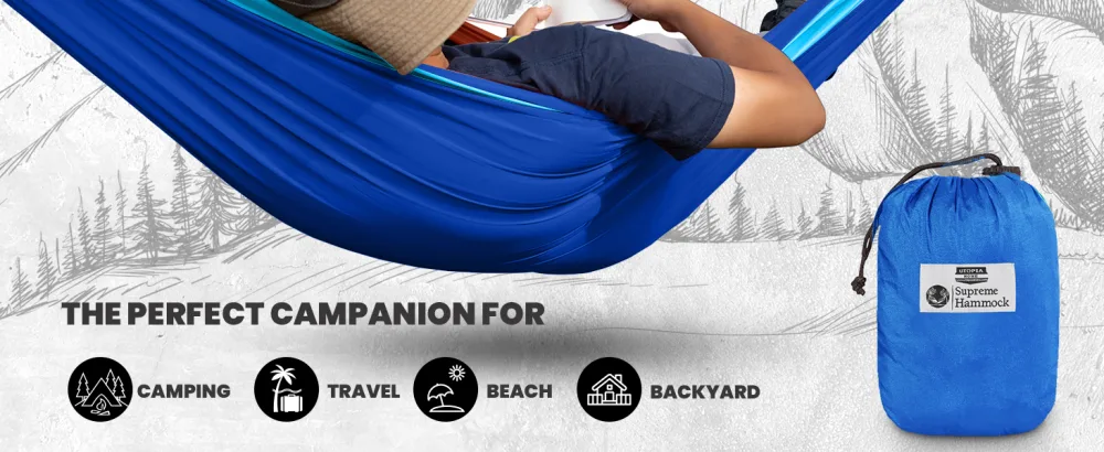 Utopia Home Camping Hammock Double & Single with 2 Tree Hammock Straps, Travel Hammock Backpacking Nylon Parachute Hammock for Outdoor & Hiking Large Blue & Light Blue - Camping Hammock