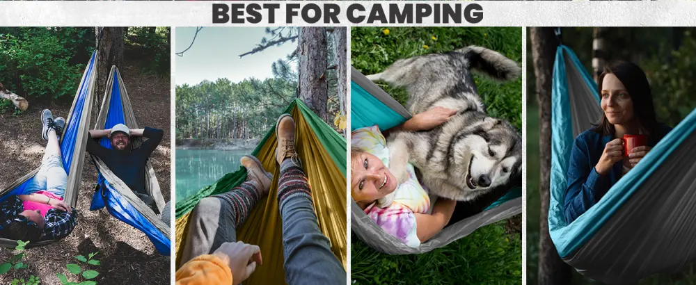 Utopia Home Camping Hammock Double & Single with 2 Tree Hammock Straps, Travel Hammock Backpacking Nylon Parachute Hammock for Outdoor & Hiking Large Blue & Light Blue - Tree Hammock