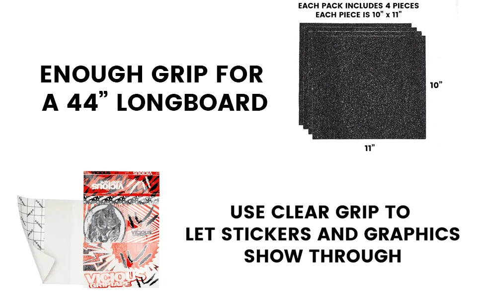 Vicious Griptape Coarse Grit Longboard Skateboard Black - Black Griptape
