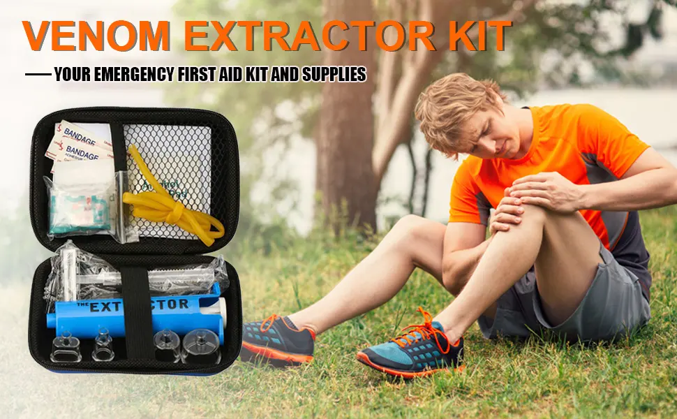 Snake Bite Kit, Bee Sting Kit, Emergency First Aid Supplies, Venom Extractor Suction Pump, Bite and Sting First Aid for Hiking, Backpacking and Camping. Includes Bonus CPR face Shield (Blue) - product information 2