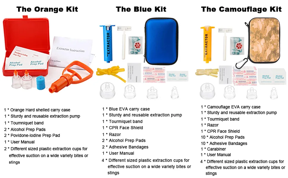 Snake Bite Kit, Bee Sting Kit, Emergency First Aid Supplies, Venom Extractor Suction Pump, Bite and Sting First Aid for Hiking, Backpacking and Camping. Includes Bonus CPR face Shield (Blue) - package