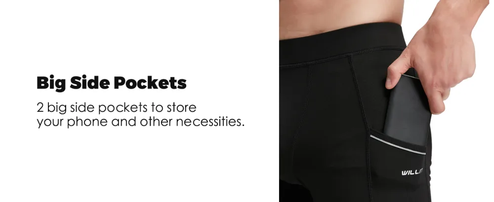 Willit Men's Active Yoga Leggings Pants Running Dance Tights with Pockets Cycling Workout Pants Quick Dry Black Medium - product information 2