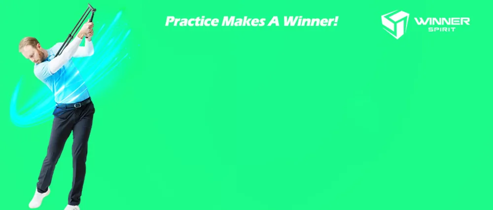 WINNER SPIRIT Real Swing 300 Golf Swing & Hitting Trainer, True Impact, Checking Path After Swing Practice Mat Groover Training Aid, Height Adjustable Spare Connecting Practice Ball Set - Brand Story Back Ground Image_PC