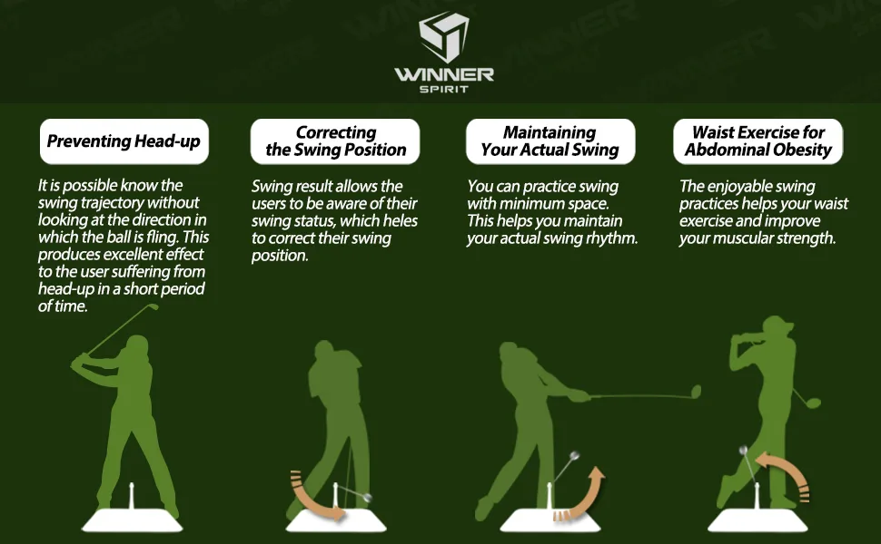 WINNER SPIRIT Real Swing 300 Golf Swing & Hitting Trainer, True Impact, Checking Path After Swing Practice Mat Groover Training Aid, Height Adjustable Spare Connecting Practice Ball Set - WINNER SPIRIT REAL SWING 300