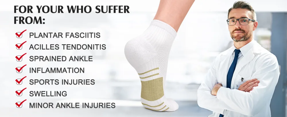 yeuG Copper Compression Socks for Men & Women Circulation- Arch Ankle Support for Athletic Running Medical Cycling A01-white Ankle -5 Pairs Small-Medium - compression socks
