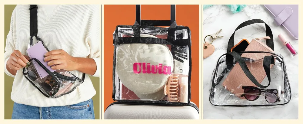 Stadium Approved Clear Tote Handbag with Handles, Large Plastic Bag with Zipper for Concerts (11x4x7 In) - Clear Tote Bags