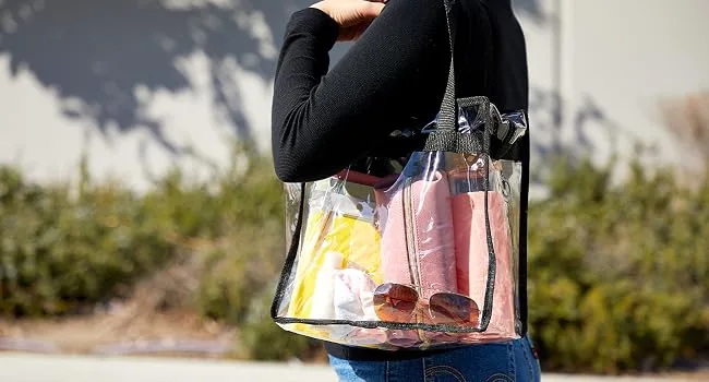 Stadium Approved Clear Tote Handbag with Handles, Large Plastic Bag with Zipper for Concerts (11x4x7 In) - ideal for travel