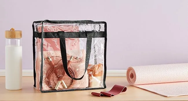 Stadium Approved Clear Tote Handbag with Handles, Large Plastic Bag with Zipper for Concerts (11x4x7 In) - Perfect for Gym