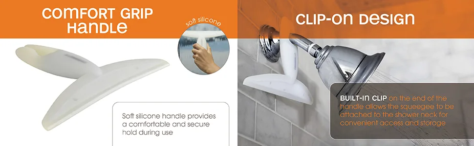 Casabella, White 44037 Clip on Silicone Squeegee, 10-1/8" x 1-1/4" x 6-3/4" h multipurpose cleaners 8.25" White - squeegee shower cleaning casabella silicone cleaner