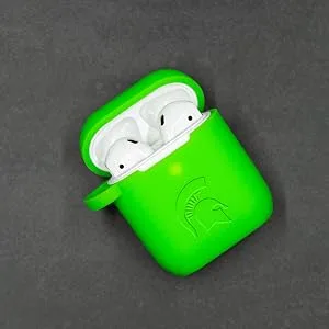 AFFINITY BANDS Iowa Hawkeyes Engraved Silicone Case Cover Compatible with Apple AirPods Gen 1 & 2 (Black) - Neon Michigan State