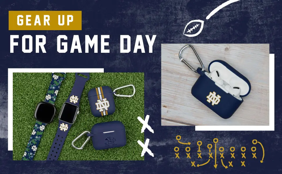 AFFINITY BANDS Notre Dame Fighting Irish Engraved Silicone Case Cover Compatible with Apple AirPods Pro (Navy) - Notre Dame watch bands