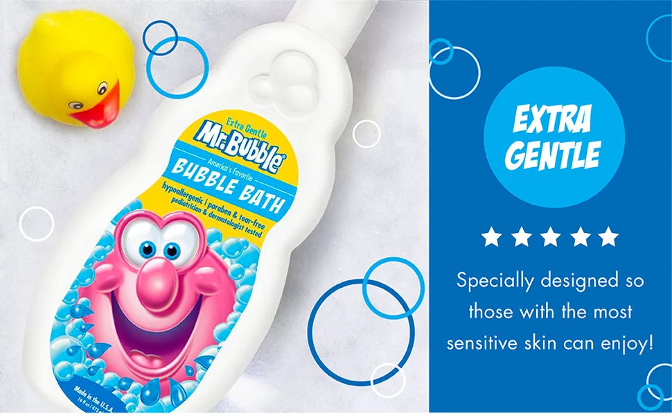 Mr. Bubble Extra Gentle Bubble Bath - Hypoallergenic, Tear Free Bubble Bath Solution Perfect for Sensitive Skin (Pack of 2 Bottles, 16 fl oz Each) 16 Fl Oz (Pack of 2) Extra Gentle - Mr Bubble Extra Gentle Bubble Bath