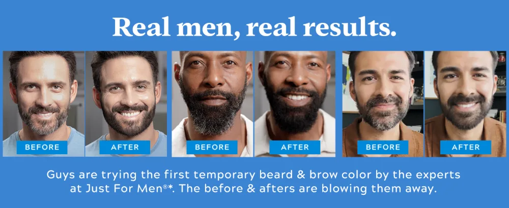 Just for Men 1-Day Beard & Brow Color, Temporary Color for Beard and Eyebrows, For a Fuller, Well-Defined Look, Up to 30 Applications, Black - Real men, real results