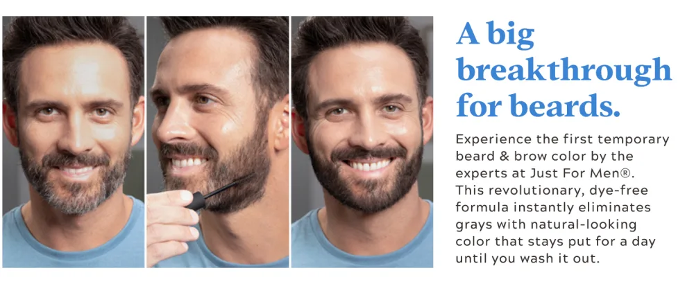 Just for Men 1-Day Beard & Brow Color, Temporary Color for Beard and Eyebrows, For a Fuller, Well-Defined Look, Up to 30 Applications, Darkest Brown/Black - A big breakthrough for beards