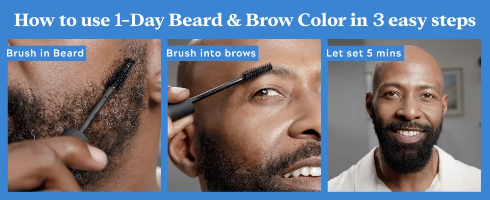 Just for Men 1-Day Beard & Brow Color, Temporary Color for Beard and Eyebrows, For a Fuller, Well-Defined Look, Up to 30 Applications, Darkest Brown/Black - How to use