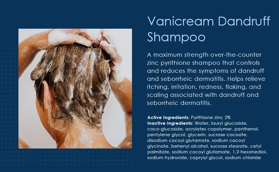 Vanicream Medicated Dandruff Shampoo, Maximum OTC Strength, Pyrithione Zinc 2%, Unscented, 8 Fl Oz - Dandruff Shampoo