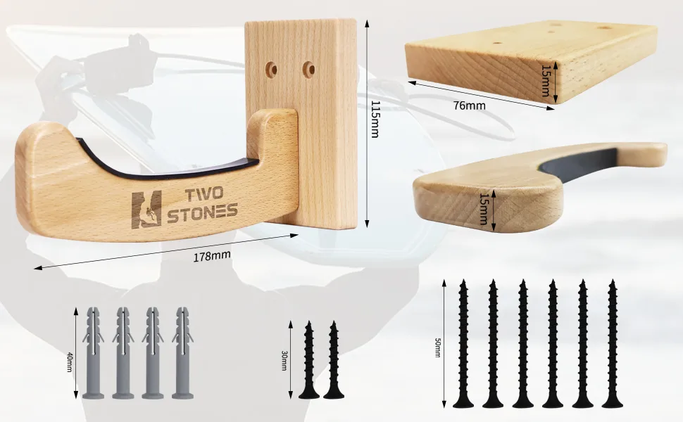 TWO STONES Surfboard Wall Hanger for Long Boards and Short Boards Works Indoor and Outdoor Display CJ-OT2101 - Size