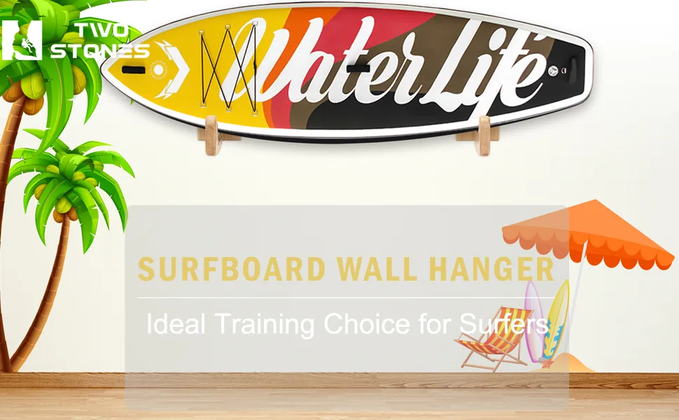 TWO STONES Surfboard Wall Hanger for Long Boards and Short Boards Works Indoor and Outdoor Display CJ-OT2101 - Surfboard