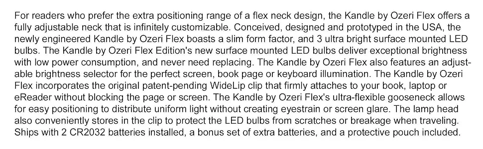 Ozeri W KAFA LED Reading Light Designed for Books and eReaders, White - flex-neck; goose neck light; Kindle; clip on light; LED light; clip LED light